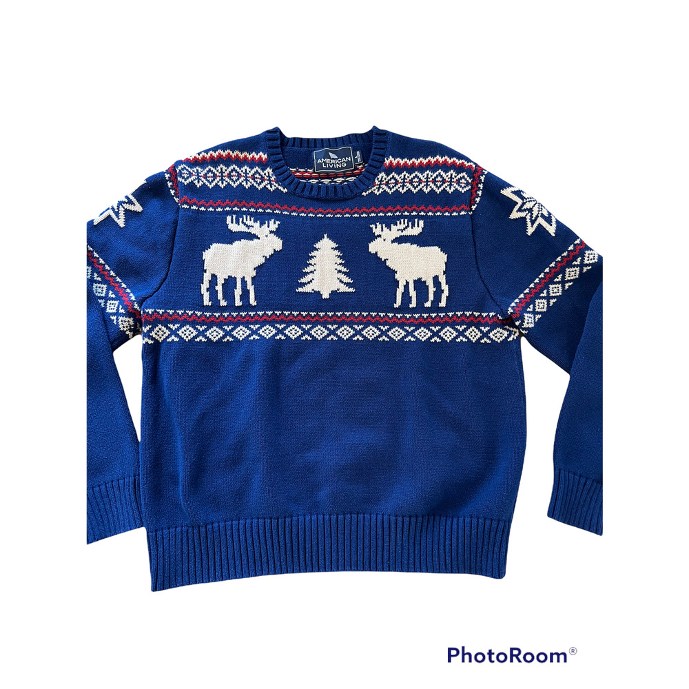 American Living Blue Crewneck Sweater with White Pattern